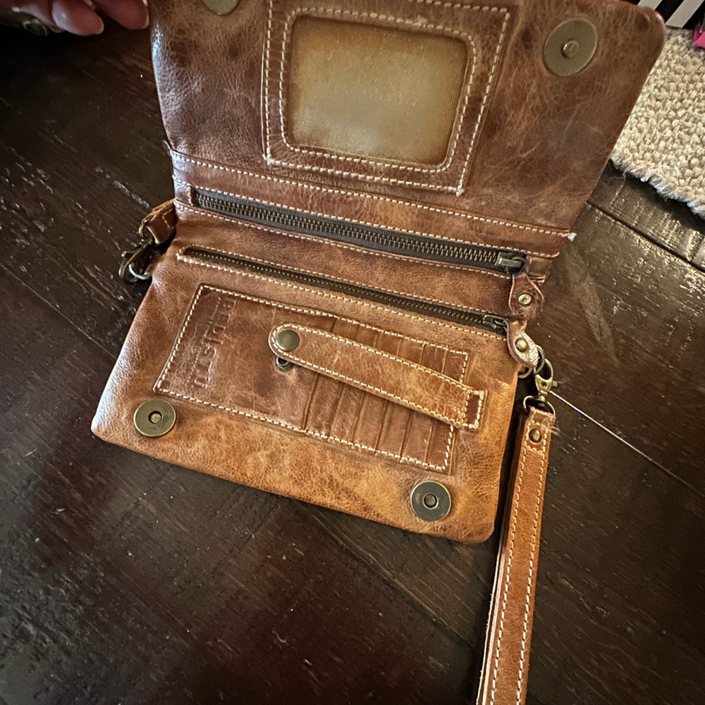 Bed Stu Brown Buttery Soft Distressed Leather Crossbody Clutch Bag.